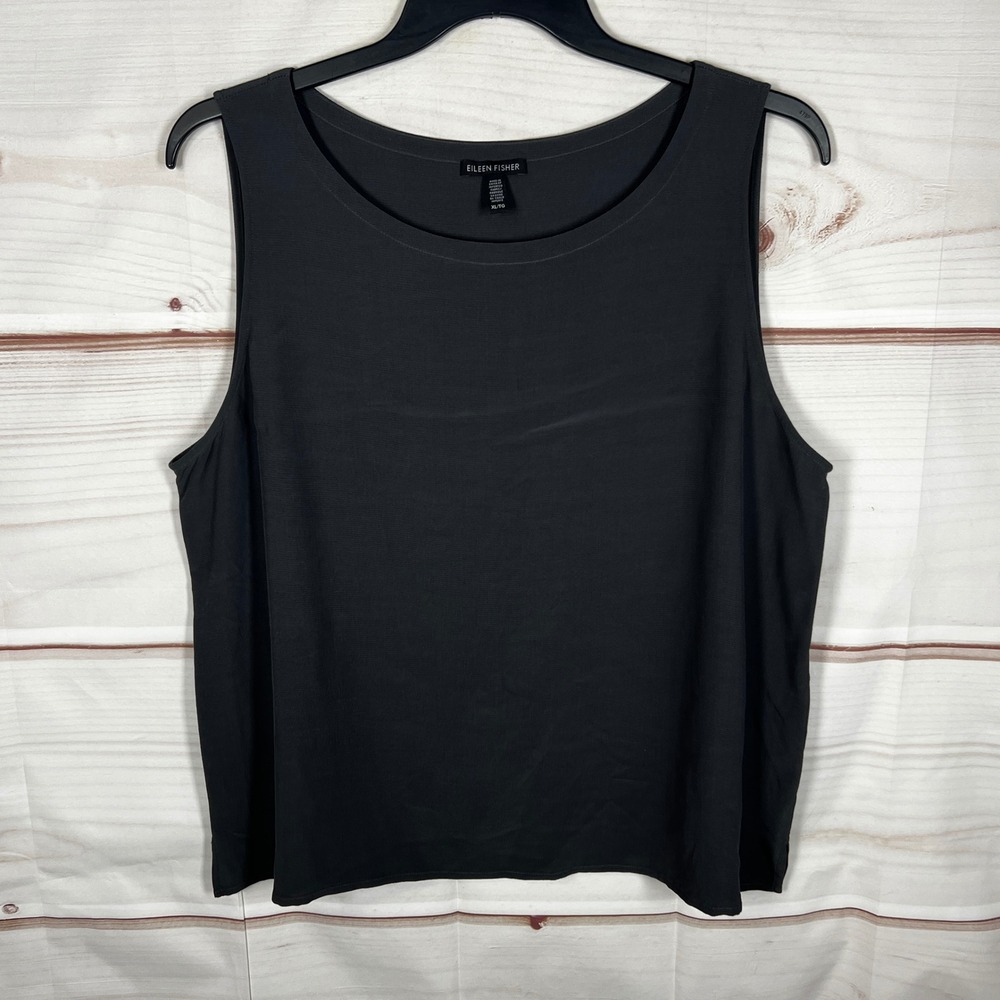 Eileen Fisher Tank Top Womens XL Gray Solid Sleeveless Scoop Neck‎ Layering